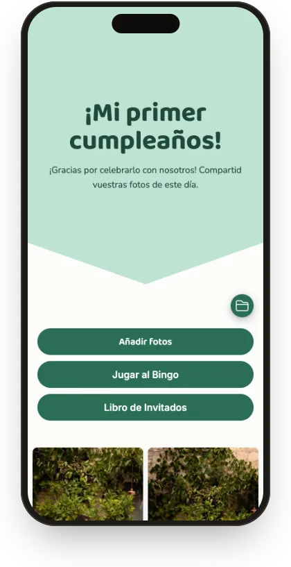 Galería de invitados con la plantilla Primer cumple menta
