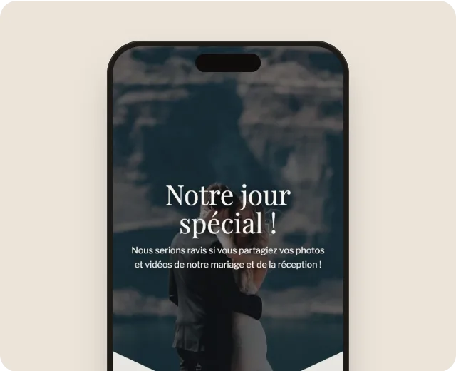 Choix du modèle de galerie « Mariage à l’encre » sur un téléphone.