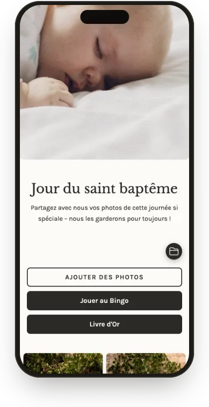 Galerie des invités avec le modèle Baptême en lin