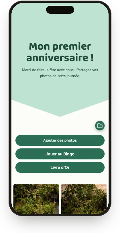 Galerie des invités avec le modèle Premier anniversaire menthe