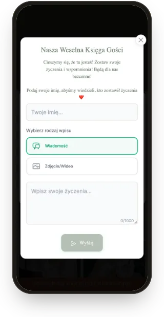 Księga gości: formularz życzeń.