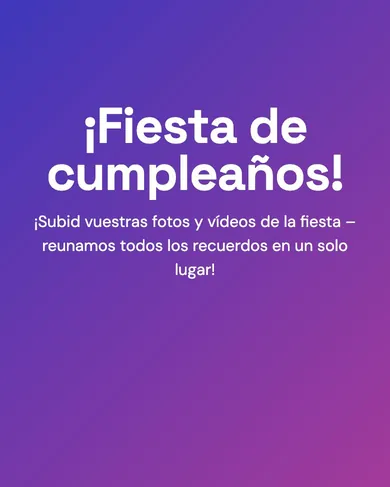 Pantalla de una galería de cumpleaños con la plantilla «¡Fiesta de cumpleaños!».
