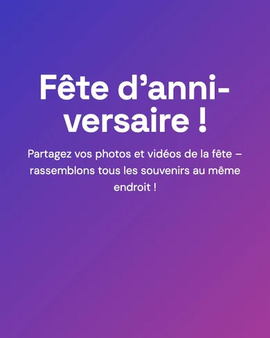 Écran d’une galerie d’anniversaire avec le modèle « Fête d’anniversaire ! ».