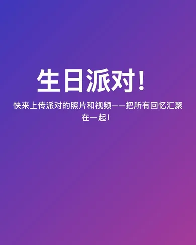 “生日派对！”模板的生日相册界面。